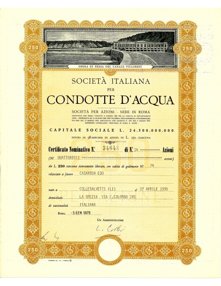 1979 - SOC. ITALIANA PER CONDOTTE D'ACQUA 14 AZIONI - ROMA