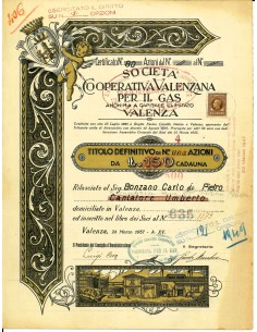 1937 - SOC. COOPERATIVA VALENZANA PER IL GAS N. 4 AZIONI...