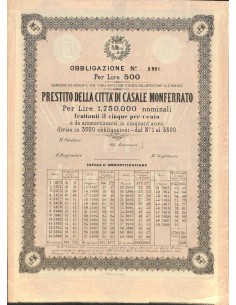 PRESTITO DELLA CITTA' DI CASALE MONFERRATO - 1 OBBLIGAZ. 1872