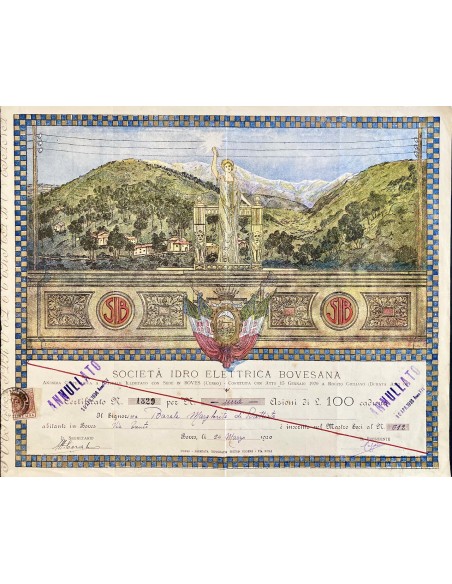 1920 - SOCIETA' IDRO ELETTRICA BOVESANA 1 AZIONE DA LIRE 100 - BOVES