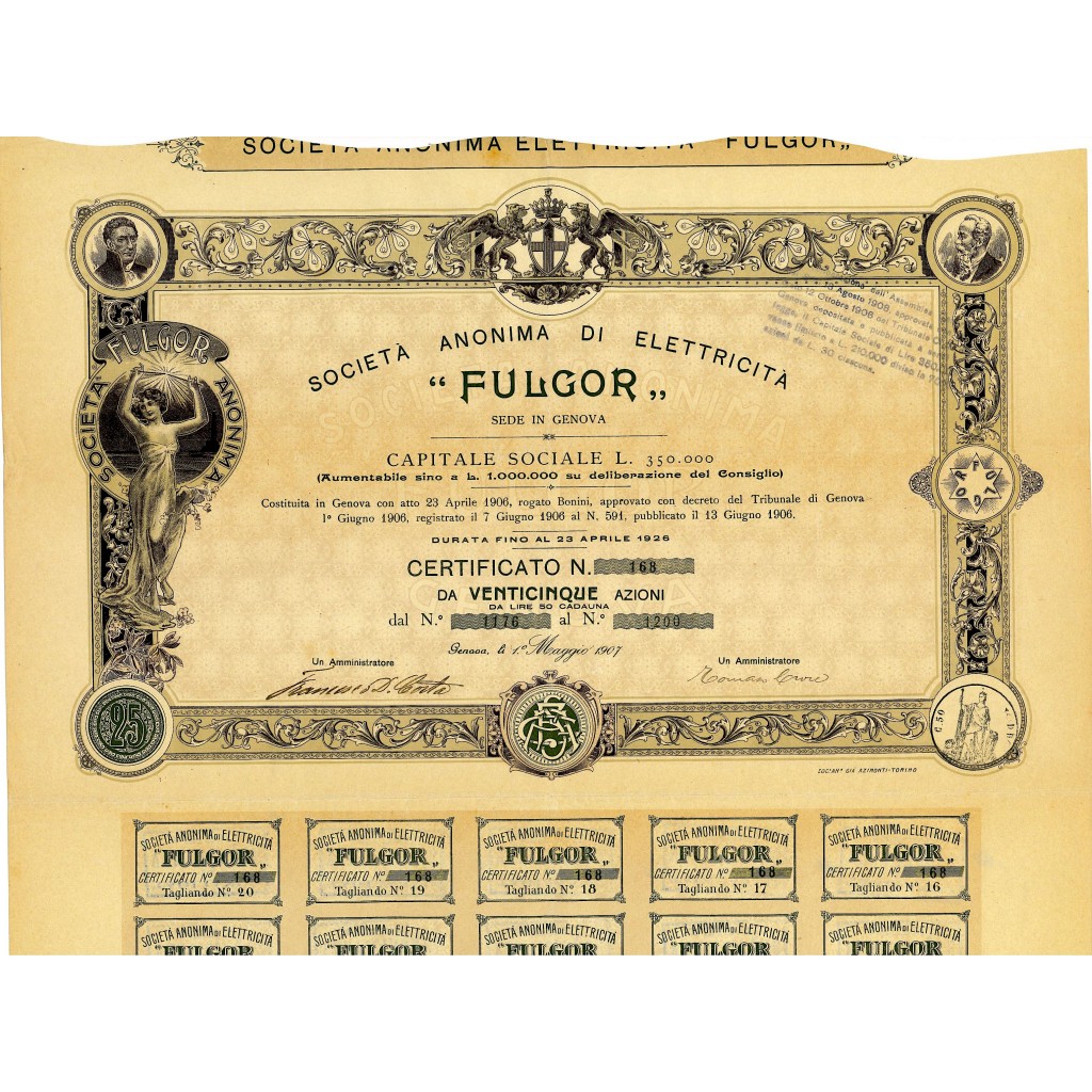 1907 - FULGOR - SOC. ANONIMA DI ELETTRICITA' 25...