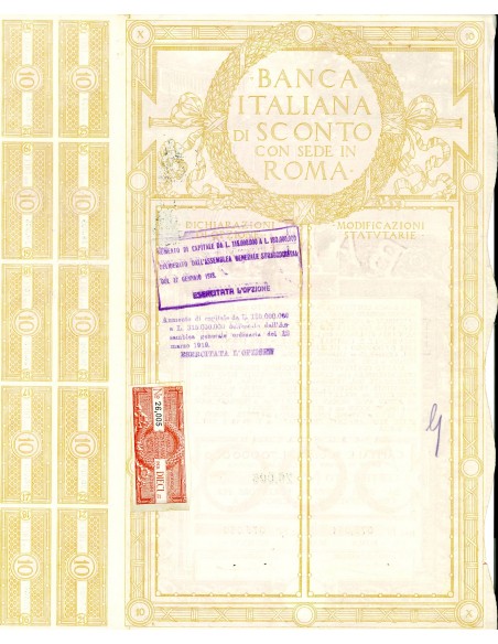 1916 - BANCA ITALIANA DI SCONTO - 10 AZIONI - ROMA