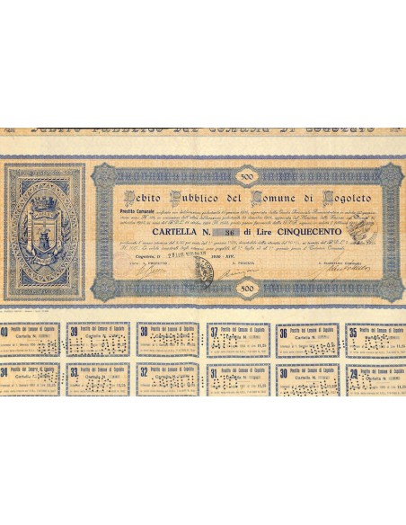 DEBITO PUBBLICO DELLA CITTA' DI COGOLETO - 1 CARTELLA 4,50% - 1936