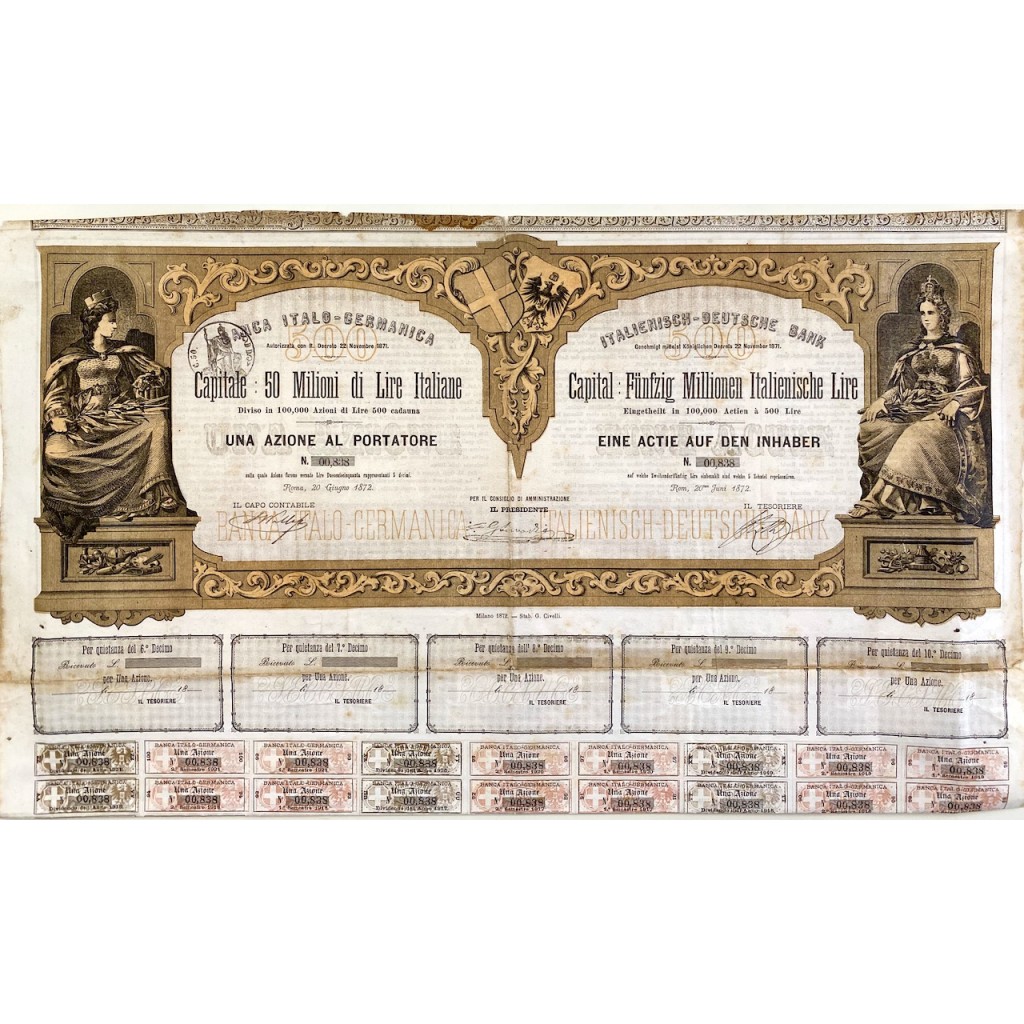 1872 - BANCA ITALO - GERMANICA 1 AZIONE AL...