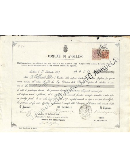 COMUNE DI AVELLINO - CESSIONE DI LIRE 1000 - 1897