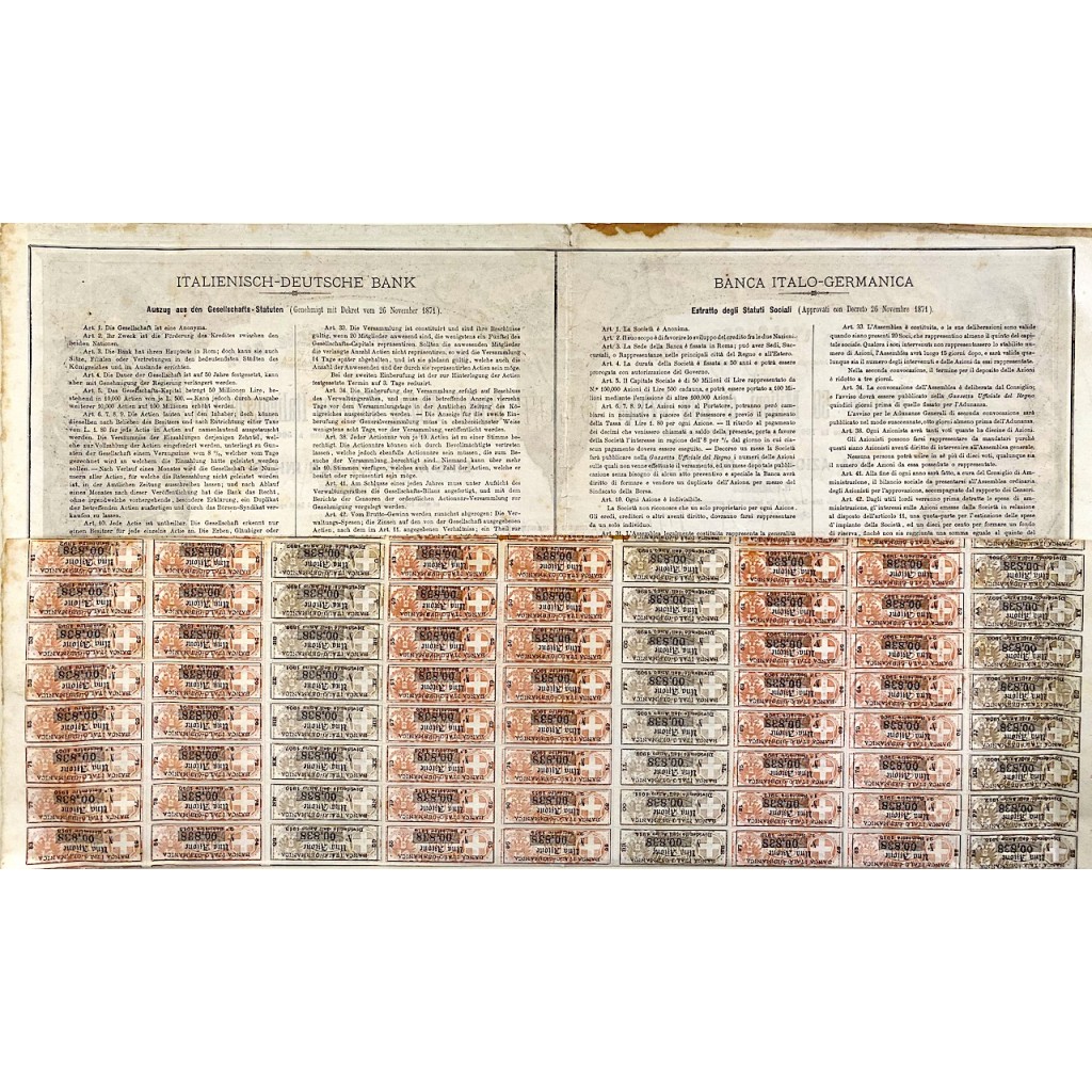 1872 - BANCA ITALO - GERMANICA 1 AZIONE AL...