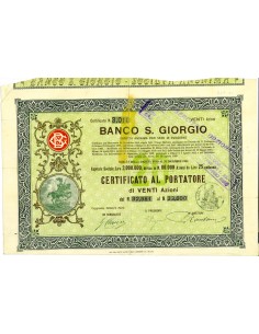 1922 - BANCO S. GIORGIO - 20 AZIONI dI LIRE 25 - CUGGIONO