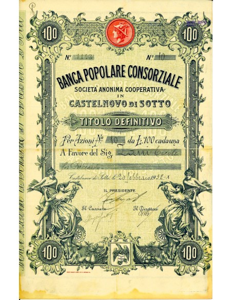 1932 - BANCA POPOLARE CONSORZIALE SOC. ANON. COOP. IN CASTELNOVO DI SOTTO