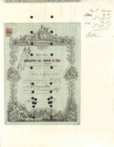 IMPRESTITO DEL COMUNE DI PISA - UNA OBBLIGAZIONE 1872