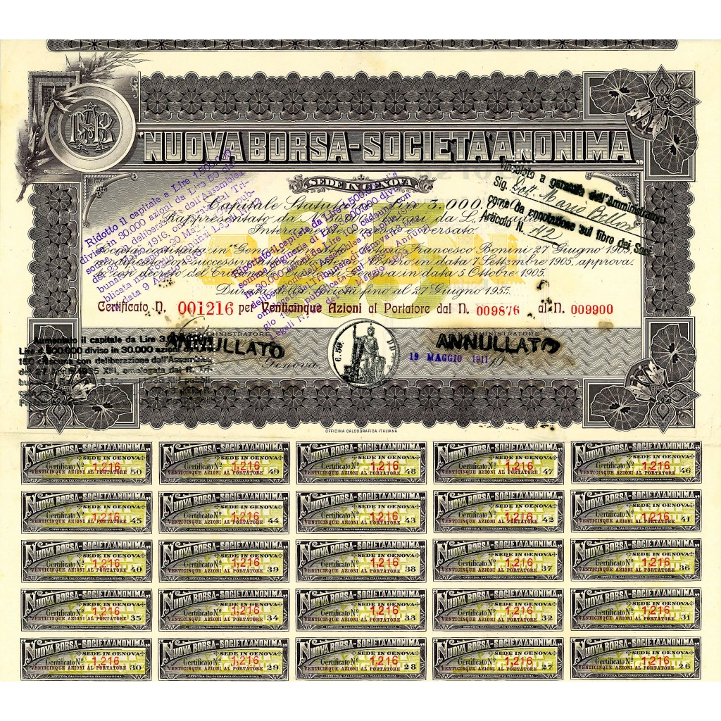 1911 - NUOVA BORSA SOCIETÀ ANONIMA - 25 AZIONI...