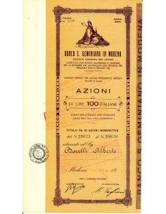 1932 - BANCO DI SAN GEMINIANO IN MODENA 10 AZIONI - MODENA