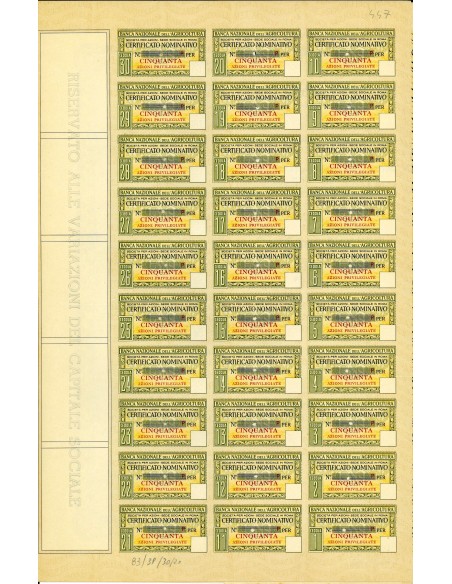 1921 - BANCA NAZIONALE DELL AGRICOLTURA - 50 AZIONI PRIVILEGIATE - ROMA