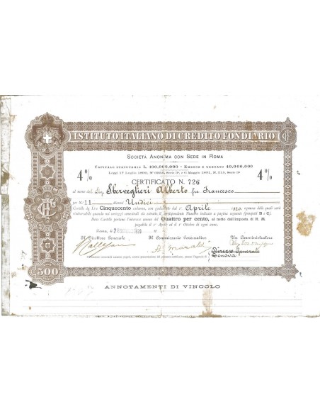 ISTITUTO ITALIANO DI CREDITO FONDIARIO - 11 CARTELLE ROMA 1920