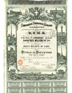 1871 - COMPAGNIA FONDIARIA ROMANA - PRIMA SERIE 10 AZIONI...