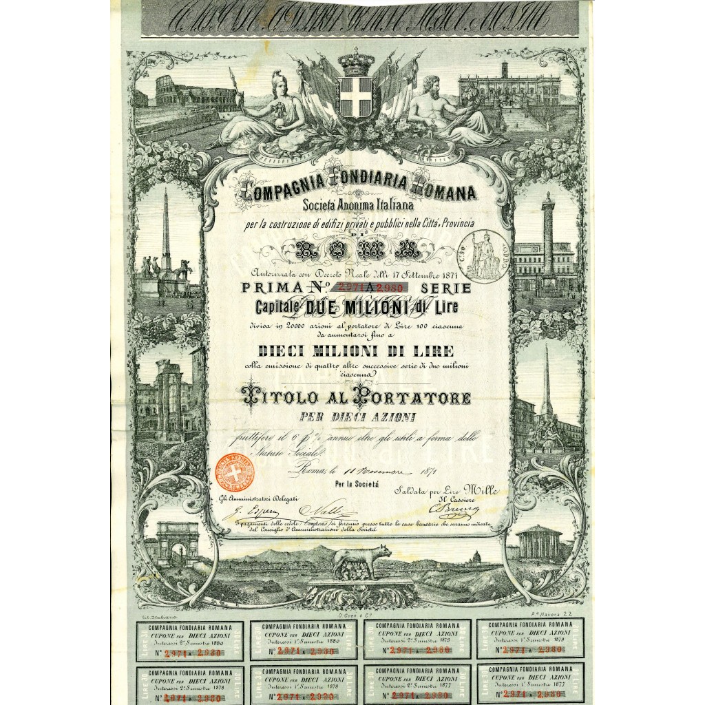 1871 - COMPAGNIA FONDIARIA ROMANA - PRIMA SERIE...