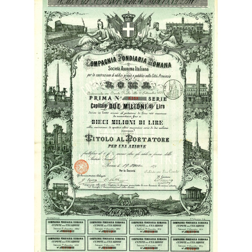 1871 - COMPAGNIA FONDIARIA ROMANA - PRIMA SERIE...