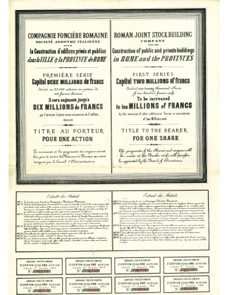 1871 - COMPAGNIA FONDIARIA ROMANA - PRIMA SERIE 1 AZIONE - ROMA