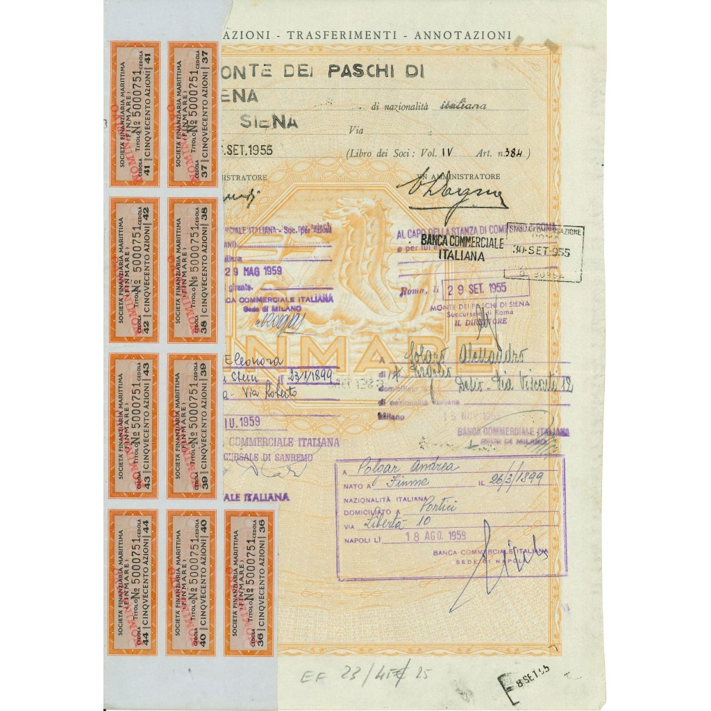 1955 - SOC. FINANZIARIA MARITTIMA FINMARE 500...