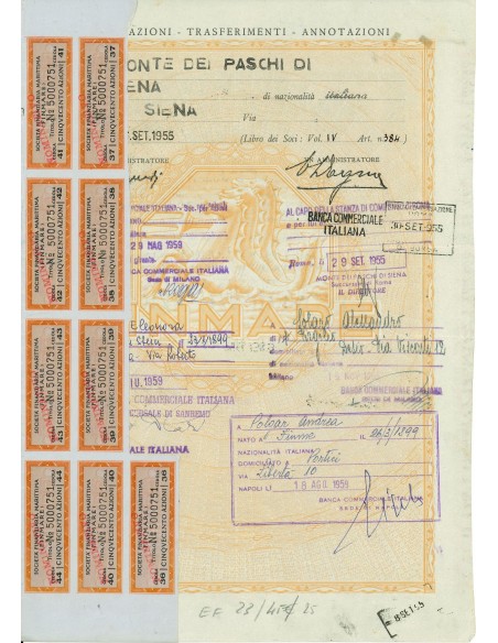 1955 - SOC. FINANZIARIA MARITTIMA FINMARE 500 AZIONI - ROMA