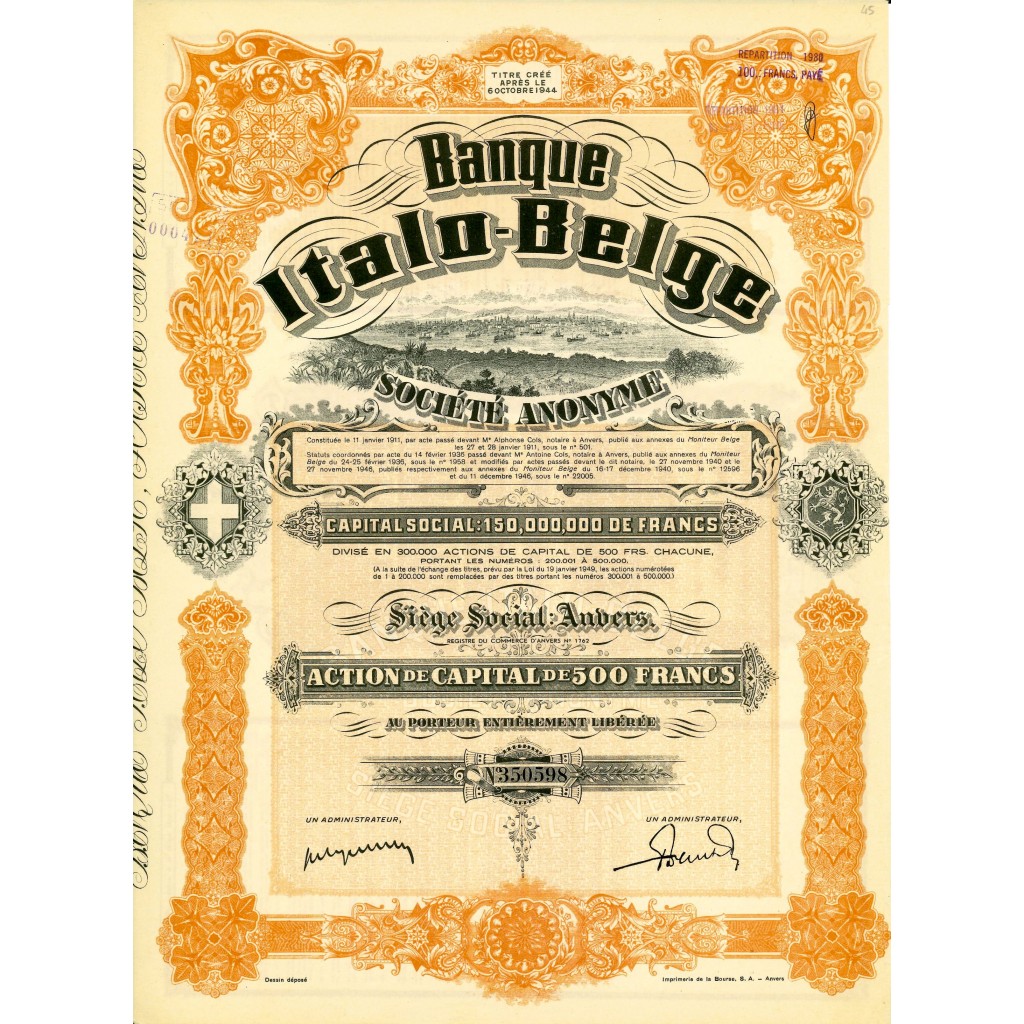 1911 - BANQUE ITALO-BELGE 1 AZIONE - ANVERSA