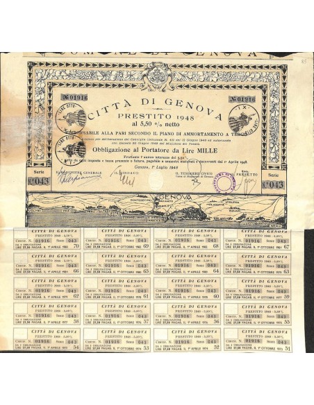 CITTA' DI GENOVA - 1 OBBLIGAZIONE 1948