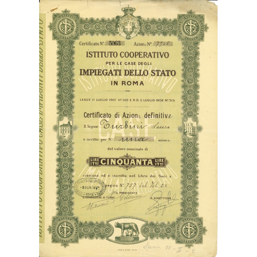 1924 - ISTITUTO COOP. PER LE CASE DEGLI...
