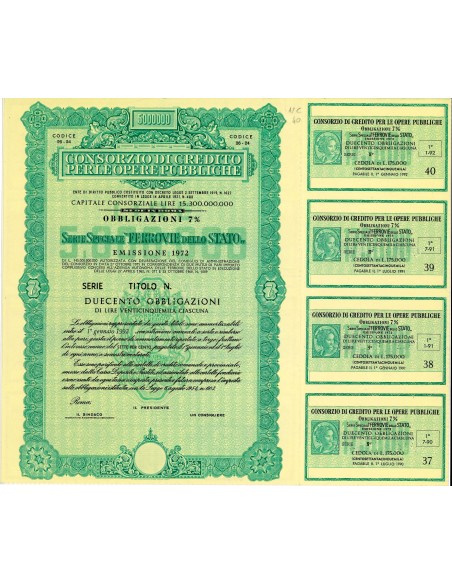 1972 - CONSORZIO DI CREDITO PER LE OPERE PUBBLICHE "FERROVIE DELLO STATO" 5.000.000 - ROMA