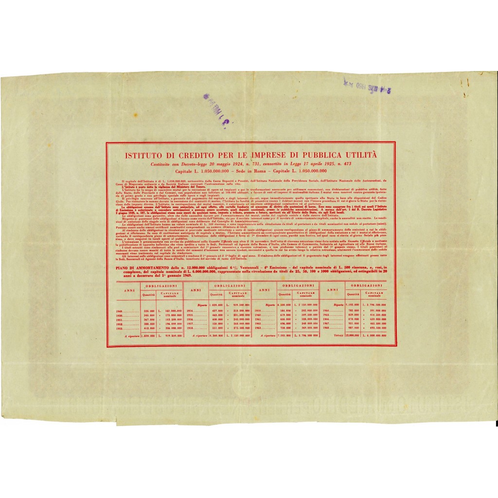 1949 - ISTITUTO DI CREDITO PER LE IMPRESE DI...