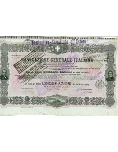 1913 - NAVIGAZIONE GENERALE ITALIANA - 5 AZIONI - GENOVA