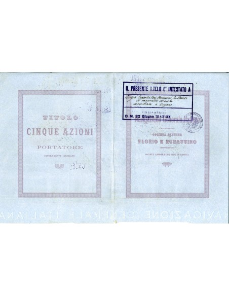 1913 - NAVIGAZIONE GENERALE ITALIANA - 5 AZIONI - GENOVA