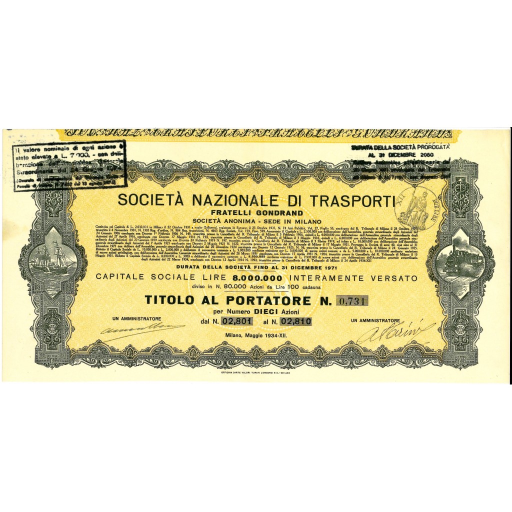 1934 - SOCIETÀ NAZIONALE DI TRASPORTI FRATELLI...