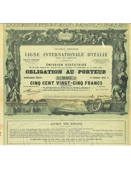 1867 - NOUVELLE COMPAGNIE DE LA LIGNE INTERNATIONALE D'ITALIE PAR LE SIMPLON - SEMPIONE