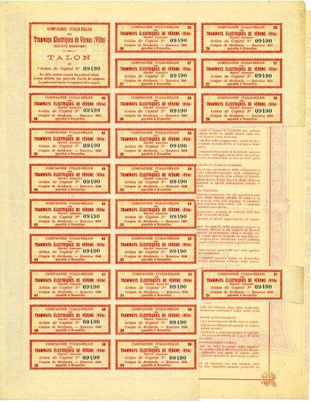 1905 - COMPAGNIE ITALO-BELGE TRAMWAYS ELECTRIQUES DE VERONE - 1 AZIONE CAPITALE