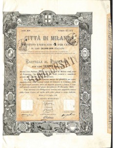 CITTA' DI MILANO - UNA OBBLIGAZIONE 4% 1000 LIRE- 1919