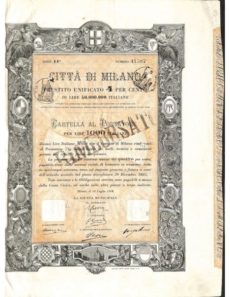 CITTA' DI MILANO - UNA OBBLIGAZIONE 4% 1000 LIRE- 1919