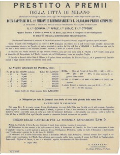 PRESTITO A PREMI DELLA CITTA' DI MILANO - VOLANTINO 1861