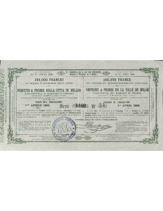 F. PAGELLA PRESTITO A PREMII CITTA' DI MILANO - VAGLIA DI 1 OBB. 1865