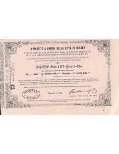 PRESTITO A PREMII CITTA' DI MILANO - 1 OBBLIGAZIONE NAPOLI 1864