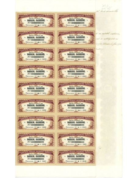 1910 - TERME AGNANO NAPOLI SOC. 10 AZIONI - NAPOLI