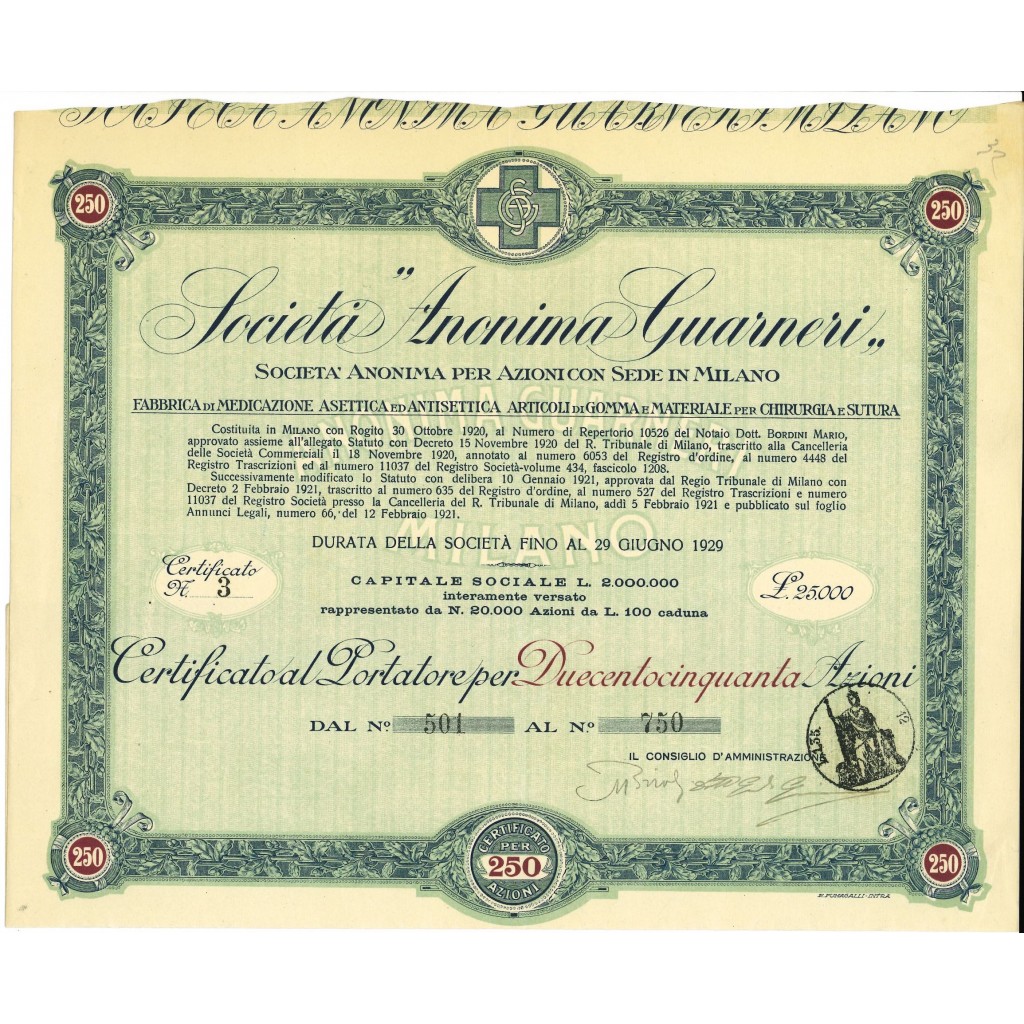 1920 - GUARNERI S.A. FABBRICA DI MEDICAZIONE...