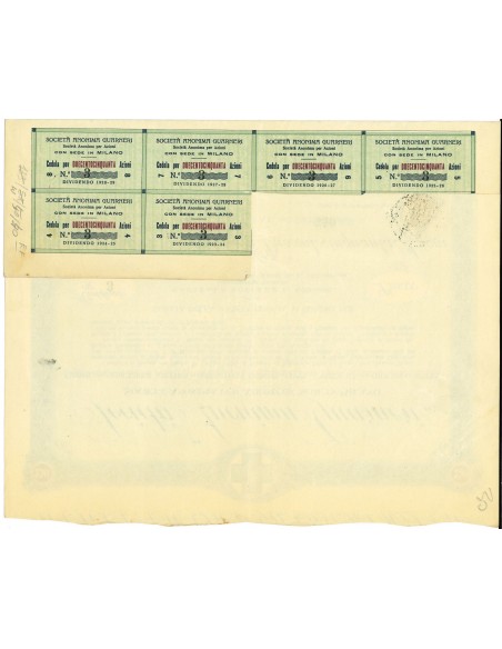 1920 - GUARNERI S.A. FABBRICA DI MEDICAZIONE 250 AZIONI - MILANO