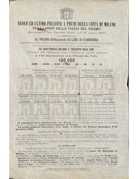 NUOVO E ULTIMO PRESTITO A PREMI CITTA' DI MILANO - VOLANTINO 1866