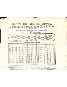 BOLLETTINO 25MA ESTRAZIONE PRESTITO A PREMI CITTA' MILANO - 1861