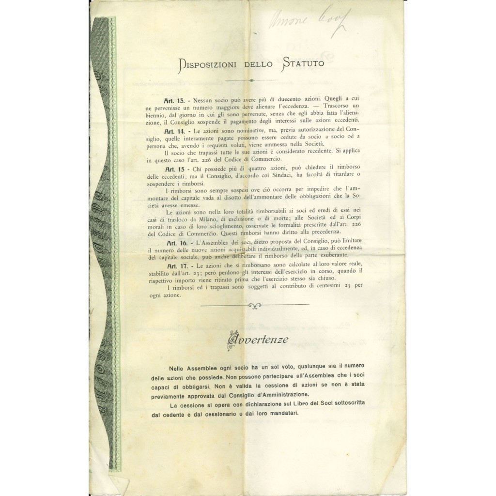 1920 - UNIONE COOPERATIVA DI CONSUMO DI MILANO...