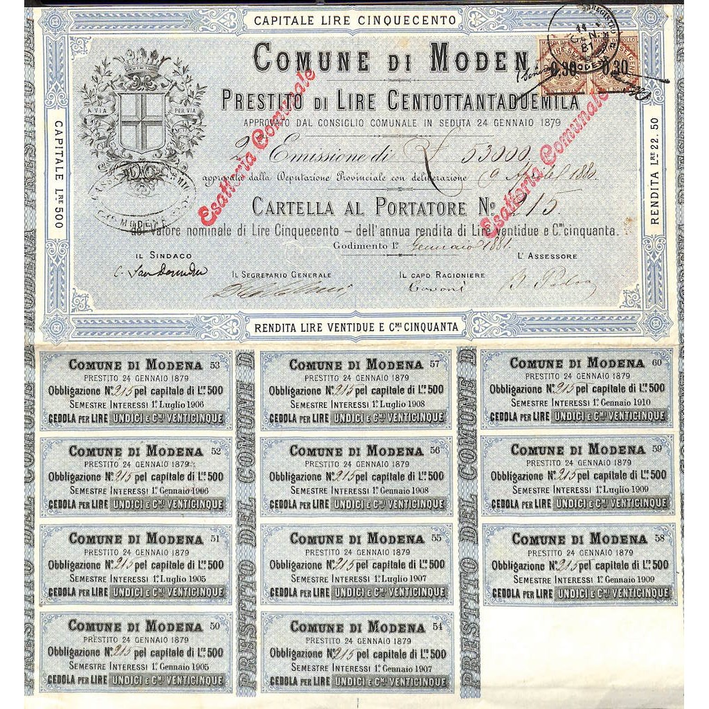 COMUNE DI MODENA - 1 CARTELLA - 1881