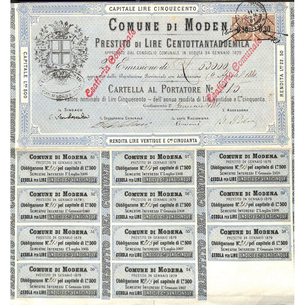COMUNE DI MODENA - 1 CARTELLA - 1881