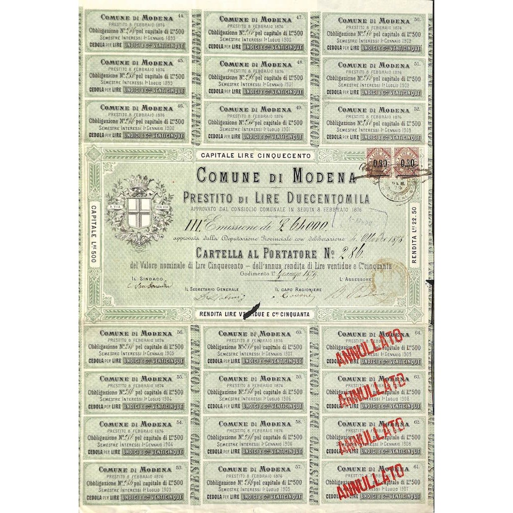 COMUNE DI MODENA - 1 CARTELLA - 1879