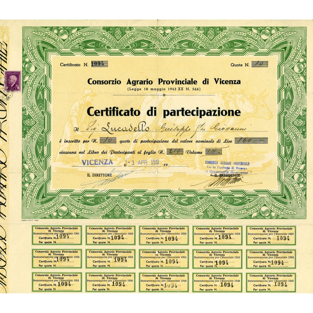 1945 - CONSORZIO AGRARIO PROVINCIALE DI VICENZA