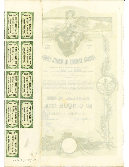 1912 - FABBRICA NAZIONALE DI PRODOTTI CHIMICI - 5 AZIONI - GENOVA
