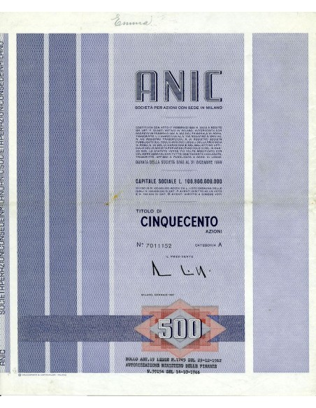 1967 - ANIC - 500 AZIONI MILANO